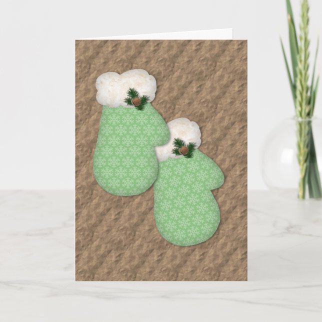 Carte de Noël Green Mittens (Devant)