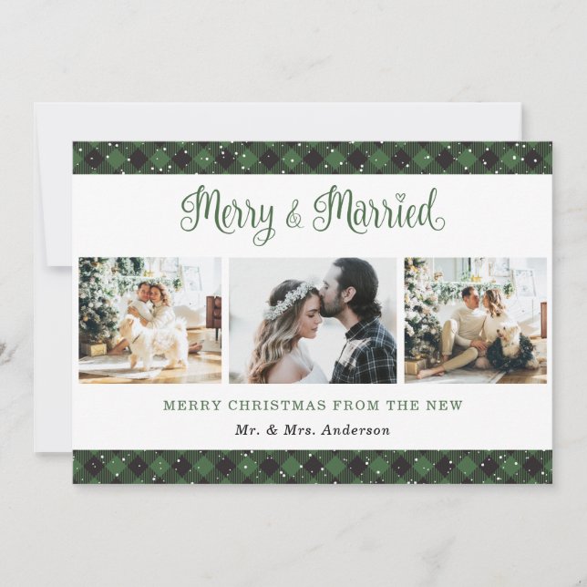 Carte de Noël Green Plaid Merry et Marié (Devant)