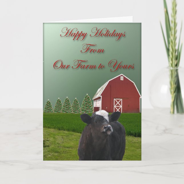 Carte de Noël heureuse des vacances d'un veau (Devant)