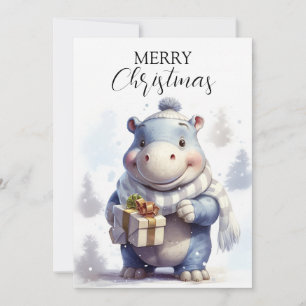 Carte de Noël hippo hiver Whimsical