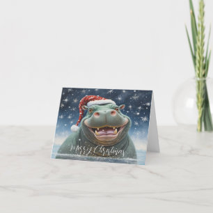 Carte de Noël hippo riant