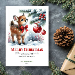 Carte de Noël hivernale à l'aquarelle Fawn Fairyta