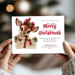 Carte de Noël hivernale bébé renne joyeux