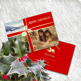 Carte de Noël Holly et Ivy Red Ribbon