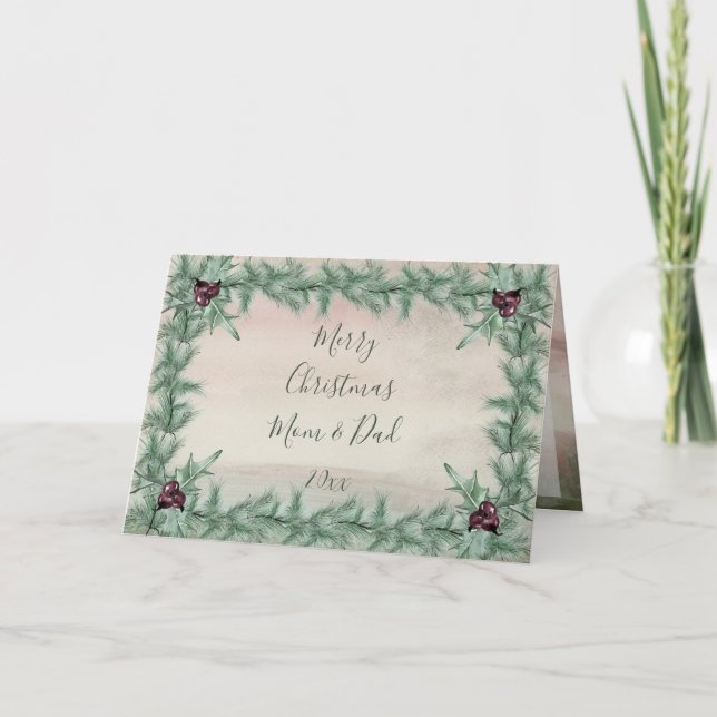 Carte de Noël Holly Pine Burgundy Berry (Devant)