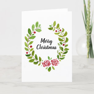 Carte de Noël Holly Wreath Watercolor