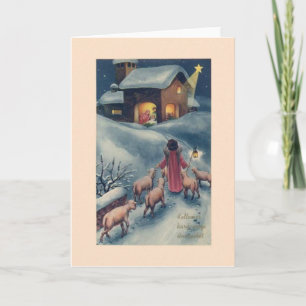 Carte de Noël hongroise vintage de nativité d'ange