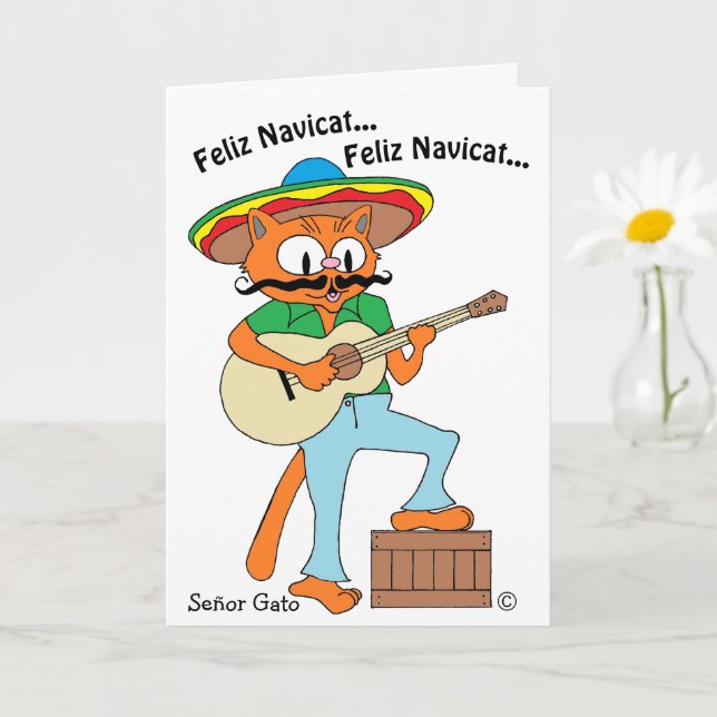 Carte de Noël humoristique Senor Gato Meowy Catmas (Petite plante)