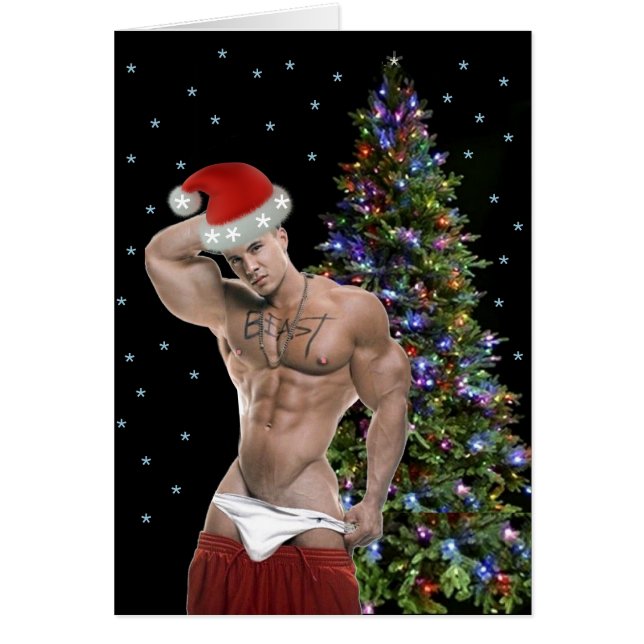 Carte de Noël Hunk Buff Père Noël (Devant)