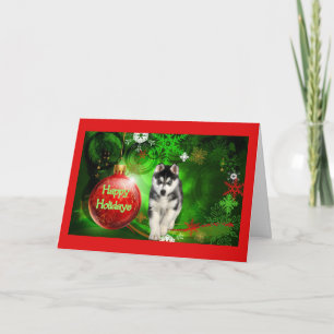 Carte de Noël Husky Sibérien Red Ball Green