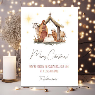 Carte de Noël illustrée de la scène de la Nativité