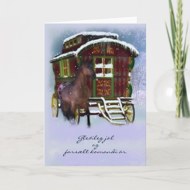Carte de Noël islandaise - cheval et vieille (Devant)