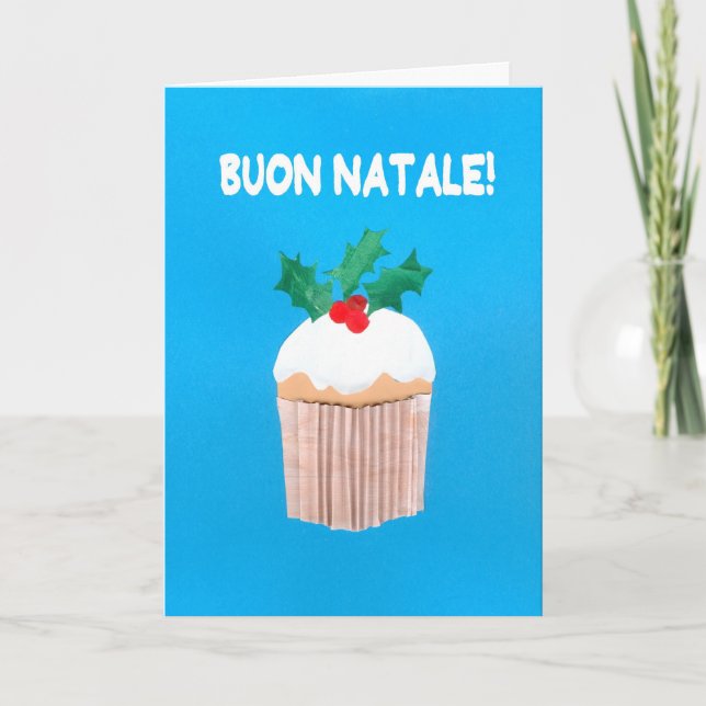 Carte de Noël, Italien, Cupcake avec Holly (Devant)