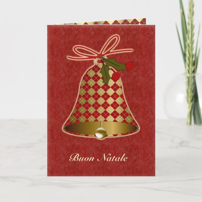 Carte de Noël italienne avec la cloche et le houx (Devant)