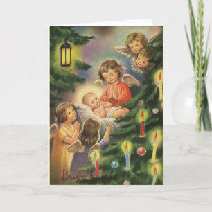 Carte de Noël italienne vintage de Jésus de bébé