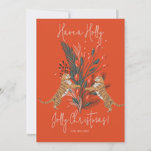 Carte de Noël Jolly Tree & Tigers (Devant)