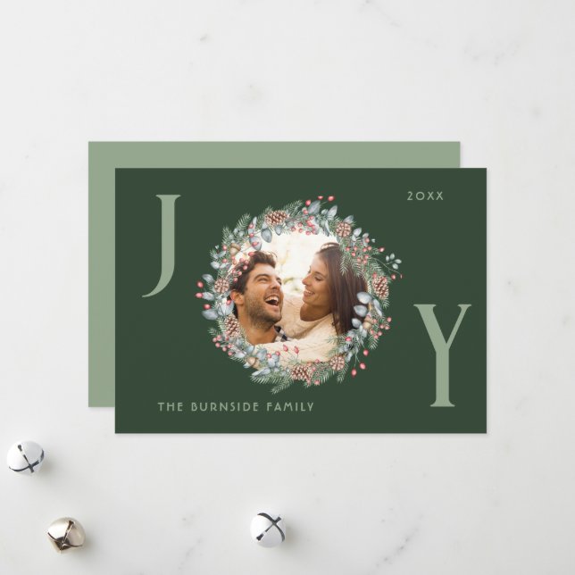 Carte de Noël Joy Holiday Wreath (Devant/Arrière en situation)