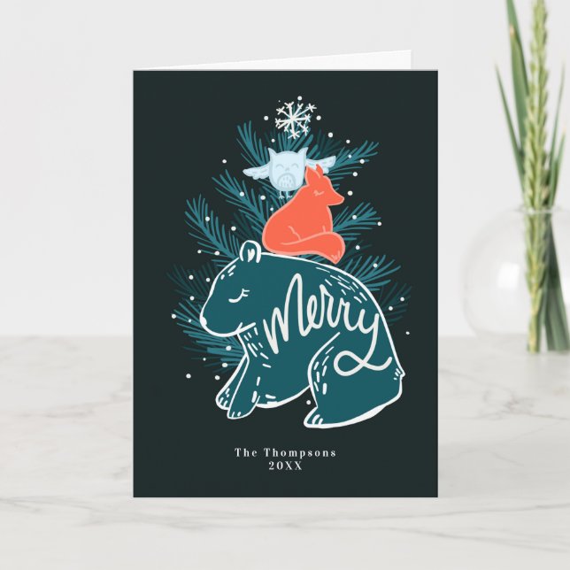 Carte de Noël joyeuse animaux de la forêt (Devant)