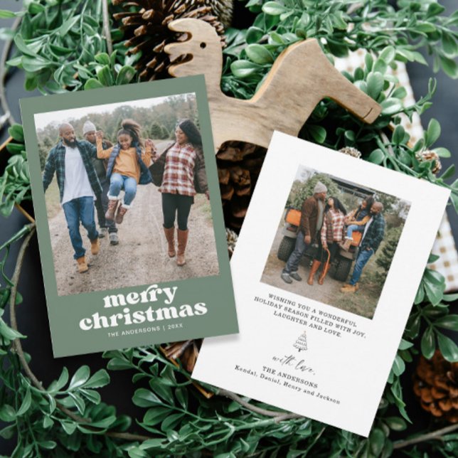 Carte de Noël Joyeuse de la famille Photo verte (Créateur téléchargé)