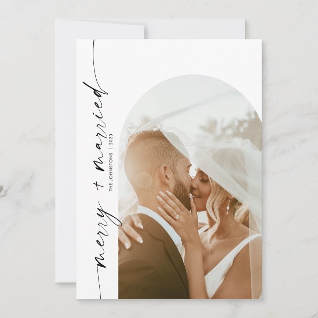 Carte de Noël Joyeuse et Mariée, Arch Photo (Devant)