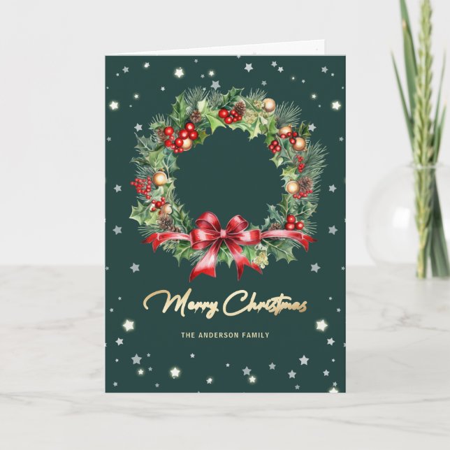Carte de Noël Joyeuse Veste de Pin Holly (Devant)