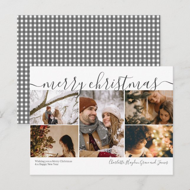 Carte de Noël Joyeux 5 photos personnalisée (Devant / Derrière)