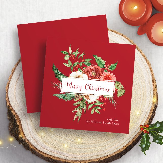 Carte de Noël Joyeux Botanique Rouge (Red Botanical Merry Christmas Card
)