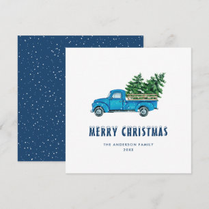 Carte de Noël Joyeux Camion bleu Aquarelle