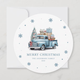Carte de Noël Joyeux Camion bleu vintage