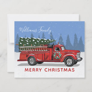Carte de Noël Joyeux Camion Feu Rouge Vintage Budg