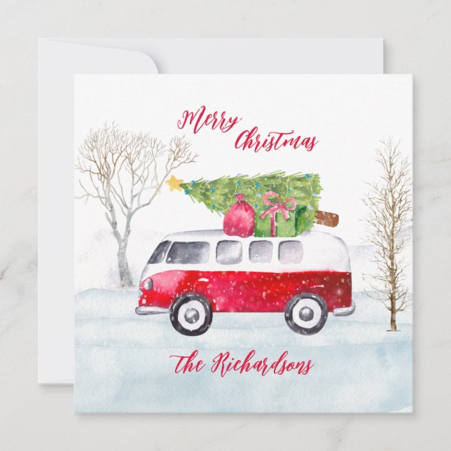 Carte de Noël Joyeux Camion Rouge (Devant)