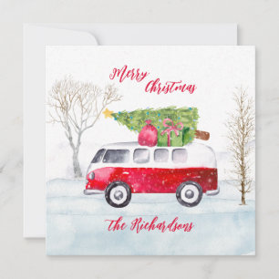 Carte de Noël Joyeux Camion Rouge