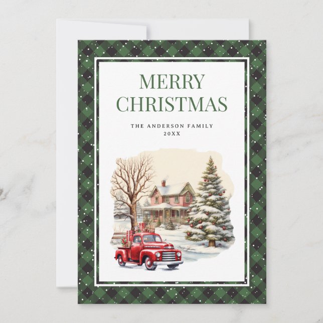 Carte de Noël Joyeux Camion Rouge Vert (Devant)