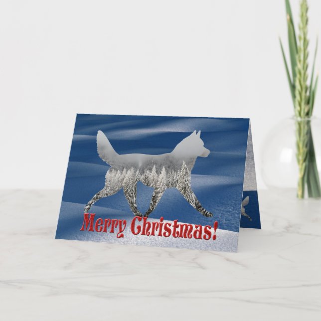 Carte de Noël Joyeux chien de traîneau (Devant)
