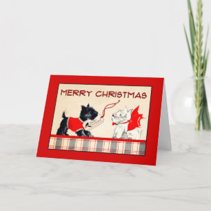 Carte de Noël Joyeux Chien noir et blanc Scottie