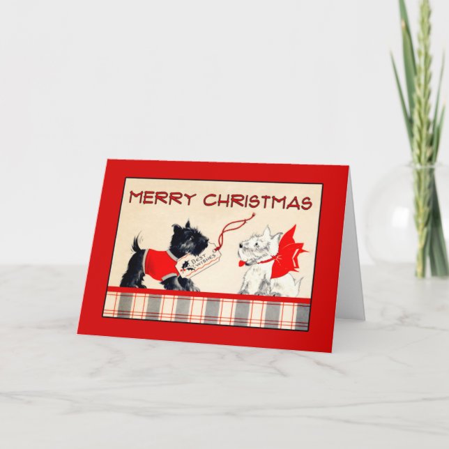 Carte de Noël Joyeux Chien noir et blanc Scottie (Devant)