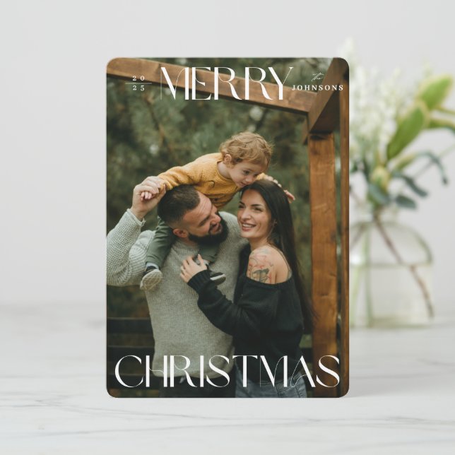 Carte de Noël Joyeux colorée (Debout devant)