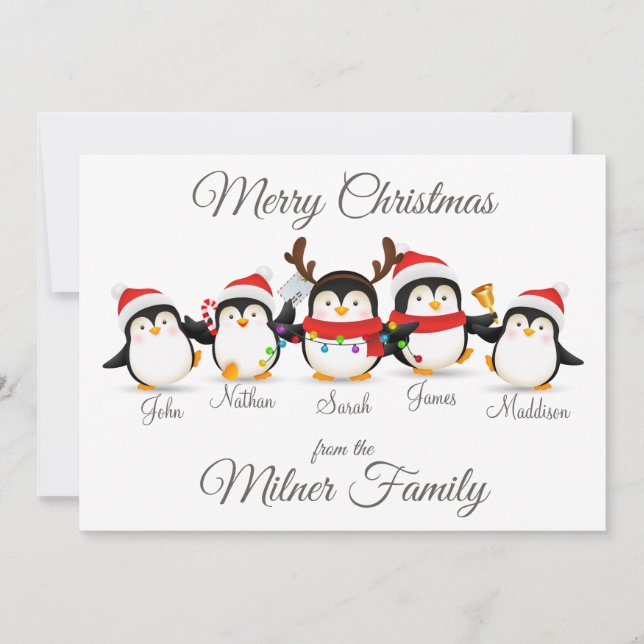 Carte de Noël Joyeux de la famille Penguin (Devant)