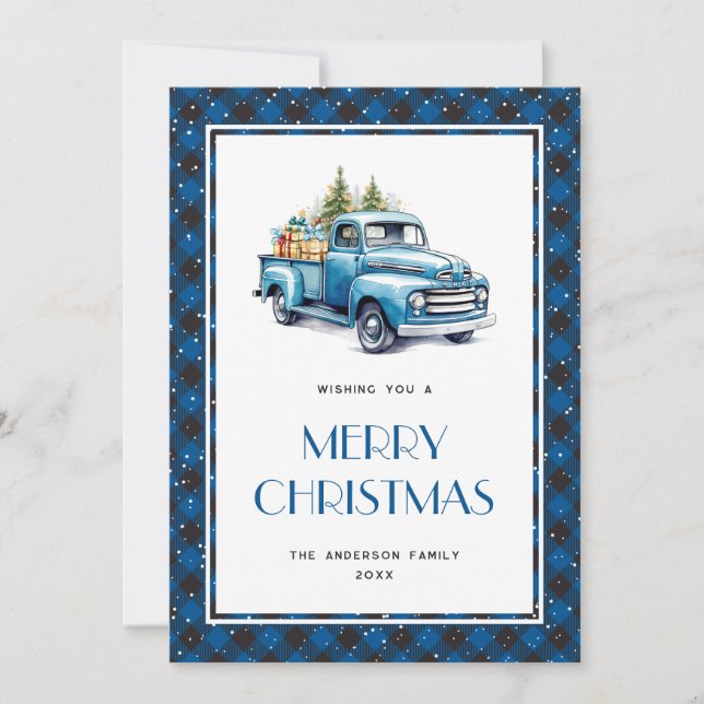 Carte de Noël Joyeux de neige Plaid Buffalo Camion (Devant)