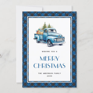 Carte de Noël Joyeux de neige Plaid Buffalo Camion