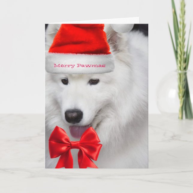Carte de Noël joyeux du mignon Père Noël Samoyed (Devant)