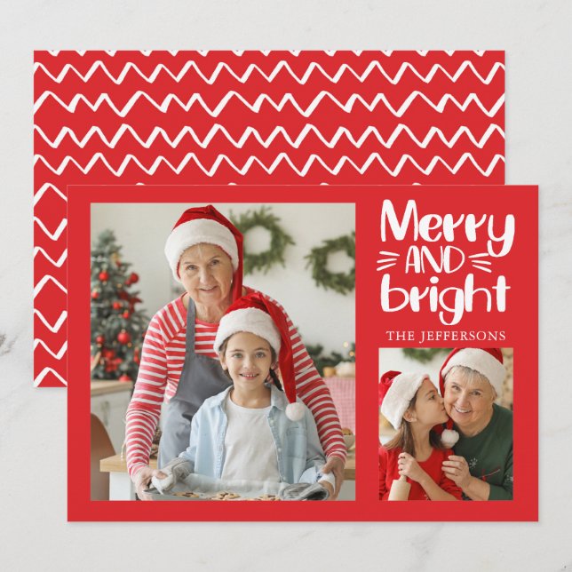 Carte de Noël Joyeux et Rouge clair en blanc (Devant / Derrière)