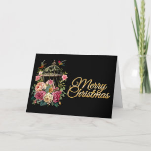 Carte de Noël Joyeux Fleur d'Aquarelle noire