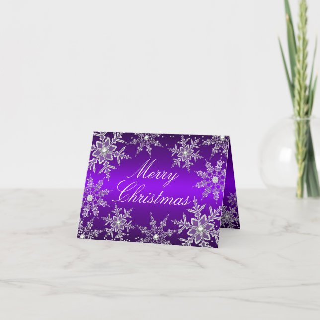Carte de Noël Joyeux Flocon de neige violet (Devant)