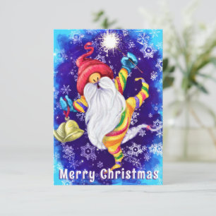 Carte de Noël Joyeux Gnome avec cloches