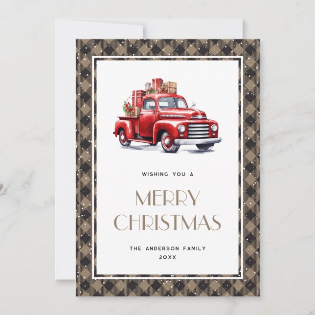 Carte de Noël Joyeux Jeu de Camion Rouge Rétro (Devant)