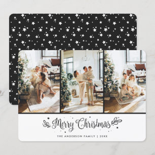 Carte de Noël Joyeux Noir moderne 3 étoiles photo