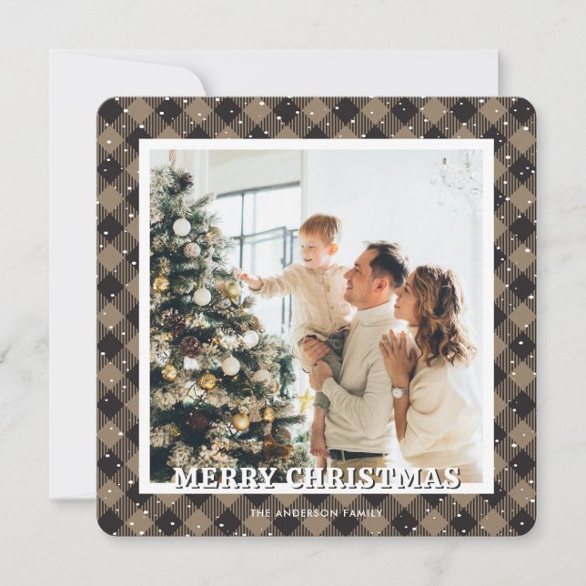 Carte de Noël Joyeux Photo Neige Plaid (Devant)