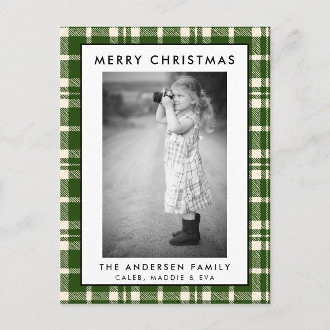 Carte de Noël Joyeux Photo Plaid Vert (Devant)