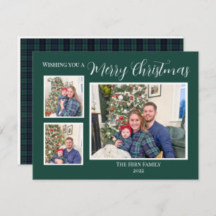 Carte de Noël Joyeux Plaid Bleu et Vert